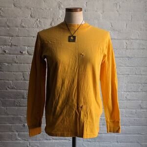 Vintage Yellow Crewneck Longsleeve Tee Thrashed Print Single Stitch Tshirt Top